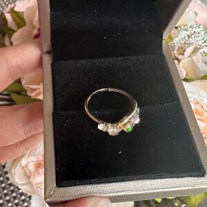 14k yellow gold Sparkling Opal Blue Moonstone Topaz Diamond Ring